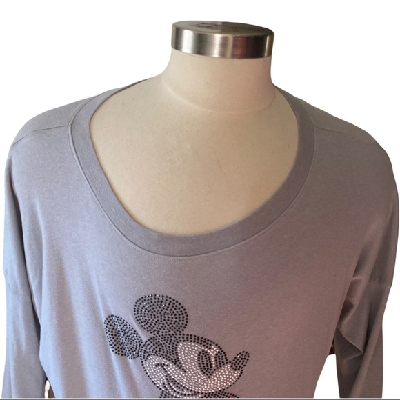 Disney Parks Women Mickey Mouse Dolman Long Sleeve Rhinestone Gray T-Shirt Sz M - Picture 3 of 11